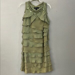 JM Collection Green Ruffled Tiered Sheath Dress